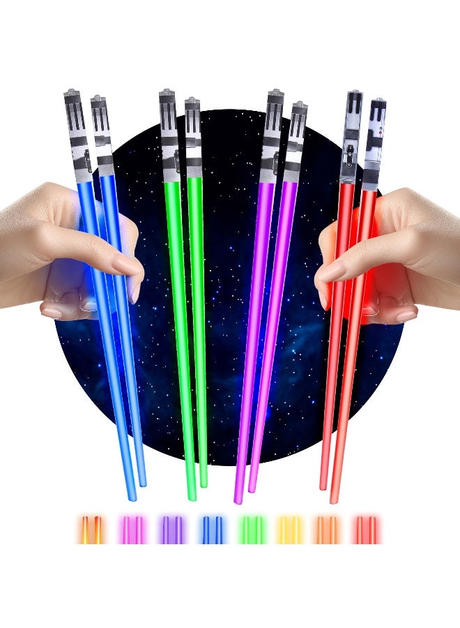 ChopSabers Lightsaber Chopsticks Star Wars Light Up - LED Glowing Light Saber Chop Sticks - Reusable Sushi Lightup Sabers Chopstick Set Of 4 Pairs - Blue & Red & Green & Purple - Image 1